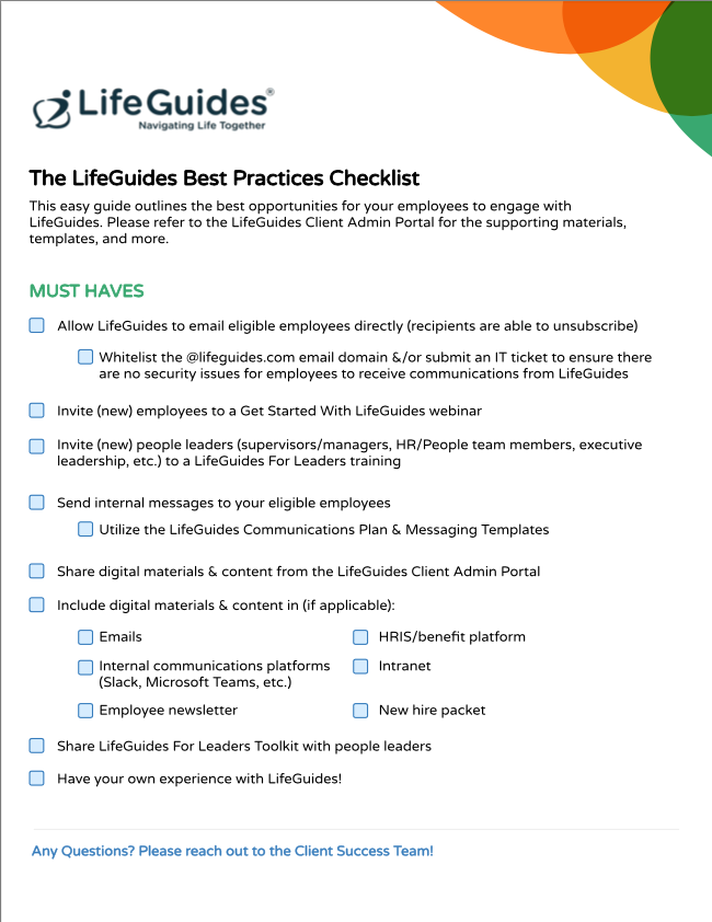 LifeGuides Best Practices Checklist